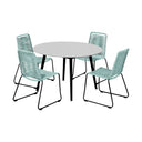 5 Piece Round Stone Dining Set With Four Chairs - Gray And Light Blue