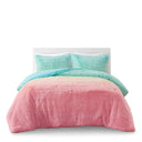 Primrose - Ombre Shaggy Faux Fur Comforter Set - Aqua Multi