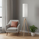 Wood Look Tripod Floor Lamp With White Shade - Natural - HomeRoots - Floor Lamps - Elite Enclave Home