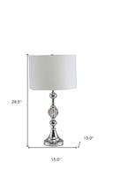Metal Bedside Table Lamp With White Classic Drum Shade - Silver
