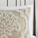 Viola - King 3 Piece Tufted Damask Comforter Set - Taupe