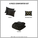 Rosalie - 4 Piece Full/Queen Metallic Printed Plush Comforter Set With Throw Pillow - Black/Gold