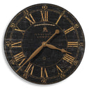 Uttermost Bond Street 18" Wall Clock – Black – weathered black face with gold Roman numerals and hands