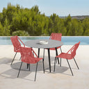 5 Piece Round Stone Dining Set With Four Chairs - Gray, Red And Black