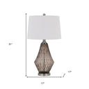 Metal Geometric Table Lamp With Off - White Empire Shade - Gray - HomeRoots - Table Lamps - Elite Enclave Home