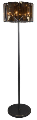 Floor Lamp With Amber Solid Color Beveled Glass Drum Shade - Dark Bronze - HomeRoots - Floor Lamps - Elite Enclave Home