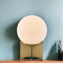 37" Metal Bedside Table Lamp With Off-White Globe Shade - Brass