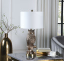 Resin Owl Table or Desk Lamp - Antiqued Silver