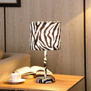 Bedside Table Lamp With White Drum Shade - White