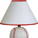 Ceramic Baseball Sports Table Lamp With White And Red Empire Shade - White And Red