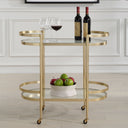 Uttermost Isabelle Gold Bar Cart – soft gold leaf iron frame with two glass trays and locking casters 