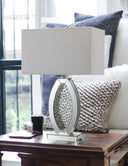 Contemporary Glass Table Lamp With Rectangular Shade - White Silver