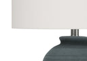 Ceramic Round Table Lamp With Ivory Drum Shade - Blue And Silver - HomeRoots - Table Lamps - Elite Enclave Home