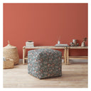 Cotton Animal Print Pouf Cover - Gray / White