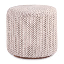 Cotton Blend Round Pouf Ottoman - Ivory