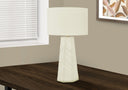 Ceramic Geometric Table Lamp With Ivory Drum Shade - White - HomeRoots - Table Lamps - Elite Enclave Home