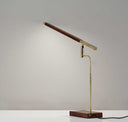 Metal Adjustable LED Desk Lamp With USB Port - Walnut Wood Finish And Antique Brass