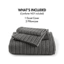 Lyon - 3 Piece Full/Queen Waffle Washed Duvet Set - Charcoal