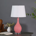 Hammered Urn Table Lamp With White Tapered Drum Shade - Pink