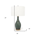 Glass LED Table Lamp With White Drum Shade - Blue Green