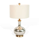 Glass LED Table Lamp With Ivory Drum Shade - Silver Metallic