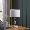 20" Bedside Table Lamp With White Drum Shade - Silver