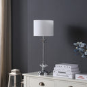 Metal Table Lamp With White Globe Shade - Silver