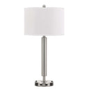 Metal Two Light Cylinder USB Table Lamp With White Drum Shade - Nickel