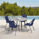 5 Piece Round Stone Dining Set With Four Chairs - Gray And Dark Blue