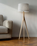 Solid Wood Tripod Floor Lamp With Gray Fabric Empire Shade - Natural
