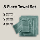 800GSM - 8 Piece Antimicrobial Towel Set - Dusty Green - Madison Park Signature - Towel Sets - Elite Enclave Home