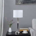 Chrome And Crystal Table Lamp With White Drum Shade - Black