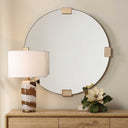 Russo - Travertine Round Mirror - Bronze / Brown / Gold - Uttermost - Accent Mirrors - Elite Enclave Home