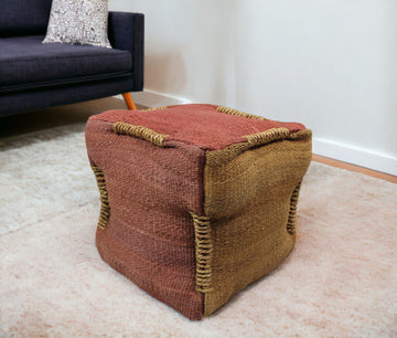 Jute Cube Pouf Ottoman - Pink And Orange