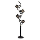 Four Light Floral Floor Lamp With Black And Gold Glass Shades - Black - HomeRoots - Floor Lamps - Elite Enclave Home