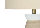 Ceramic Round Table Lamp With Beige Drum Shade - Brown And White - HomeRoots - Table Lamps - Elite Enclave Home