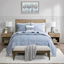 Harmony - 4 Piece King Oversized Reversible Matelasse Coverlet Set With Throw Pillow - Blue