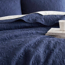 Quebec - Twin Reversible Coverlet Set - Navy