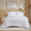 Logan - Full Striped Comforter Set - White