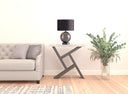 Iridescent Glass Globe Table Lamp With Gray Classic Drum Shade - Silver Metallic