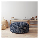 Canvas Round Damask Pouf Cover - Blue / White