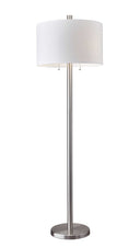 Two Light Traditional Shaped Floor Lamp White Drum Shade - Silver White - HomeRoots - Floor Lamps - Elite Enclave Home