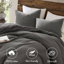 Lyon - 3 Piece King/California King Waffle Washed Duvet Set - Charcoal