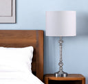 Metal And Faux Crystal Table Lamp With White Drum Shade - Silver