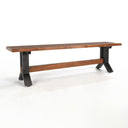 Bellamy Bench Honey / Black – solid acacia wood seat with warm honey finish and black metal trestle-base 
