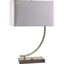 Curved Table Lamp With White Rectangle Shade - Silver