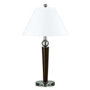 Metal Geometric USB Table Lamp With White Empire Shade - Nickel