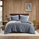 Mckenzie - 3 Piece Full/Queen Twill Washed Comforter Set - Blue