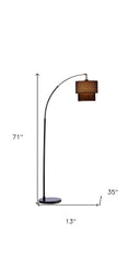 Arched Floor Lamp With Brown Drum Shade - Black