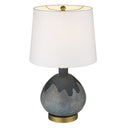 Concrete Gourd Table Lamp With Cream Empire Shade - Teal Blue